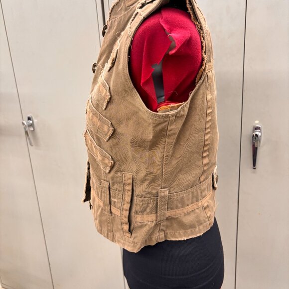 Khaki Utilitarian Army Military Look Vest by Nitrogen Size S Distressed - Picture 11 of 15